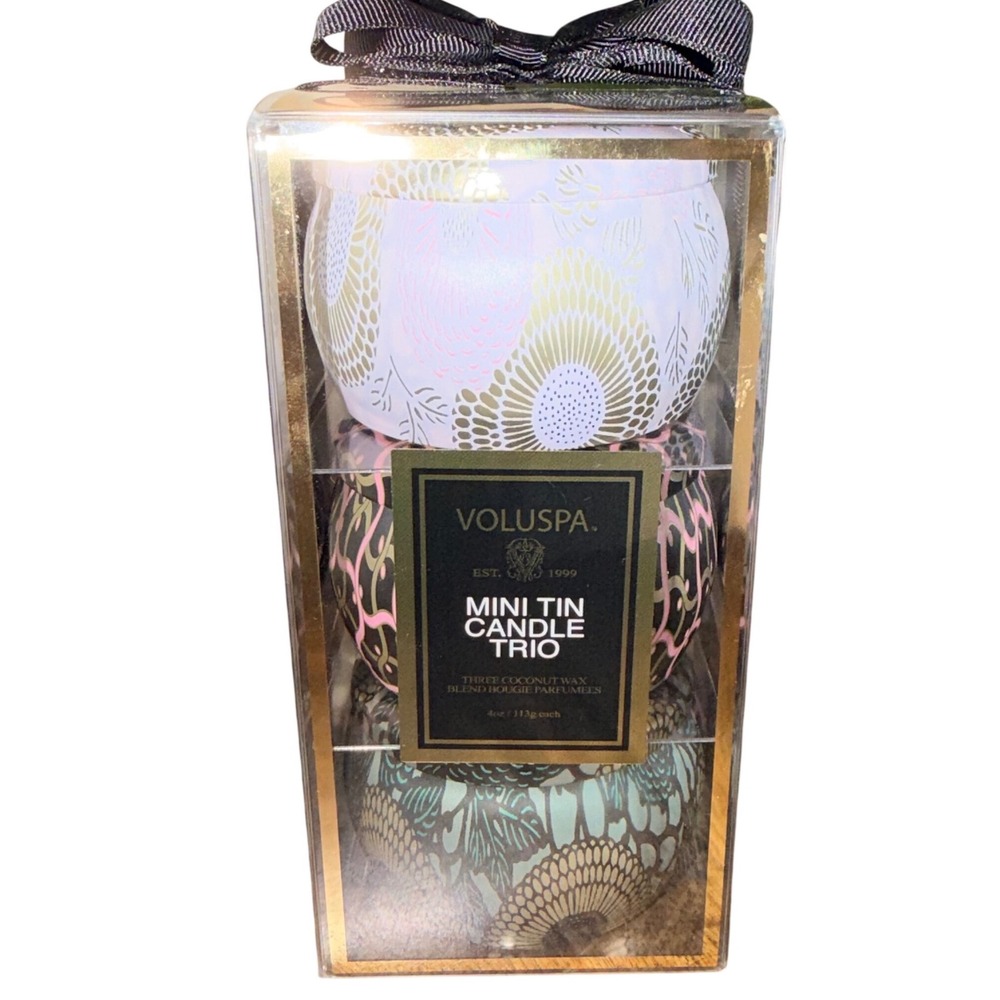 Voluspa Mini Tin Candle Trio Women French Cade Lavender Panjore Lychee New